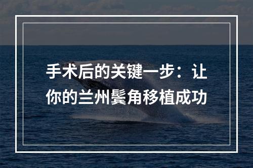 手术后的关键一步：让你的兰州鬓角移植成功