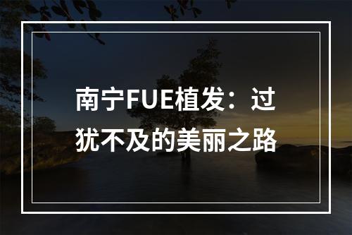 南宁FUE植发：过犹不及的美丽之路