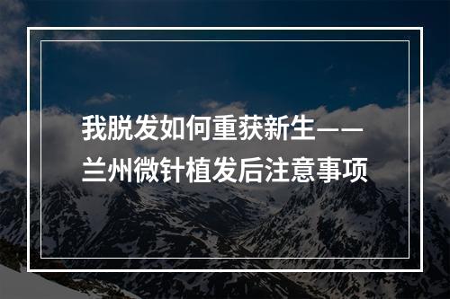 我脱发如何重获新生——兰州微针植发后注意事项