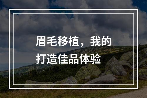 眉毛移植，我的打造佳品体验