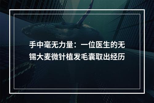 手中毫无力量：一位医生的无锡大麦微针植发毛囊取出经历