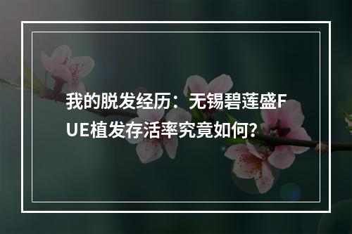 我的脱发经历：无锡碧莲盛FUE植发存活率究竟如何？