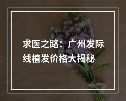 求医之路：广州发际线植发价格大揭秘