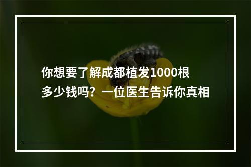 你想要了解成都植发1000根多少钱吗？一位医生告诉你真相