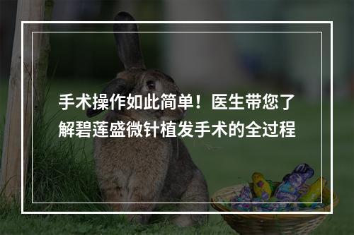 手术操作如此简单！医生带您了解碧莲盛微针植发手术的全过程