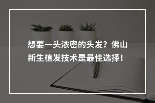 想要一头浓密的头发？佛山新生植发技术是最佳选择！