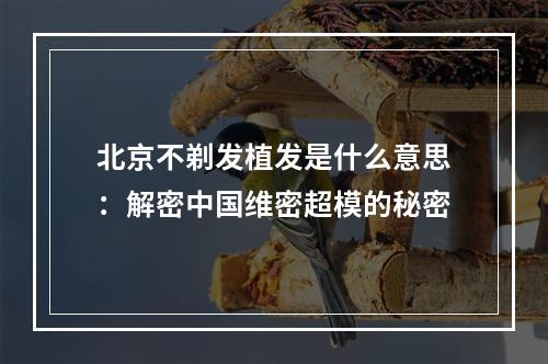 北京不剃发植发是什么意思：解密中国维密超模的秘密