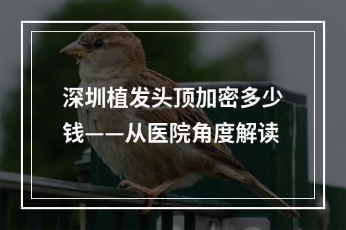 深圳植发头顶加密多少钱——从医院角度解读