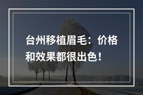 台州移植眉毛：价格和效果都很出色！