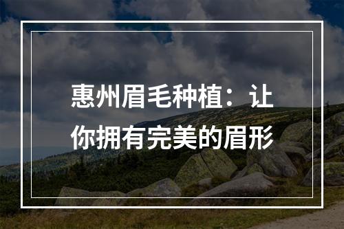 惠州眉毛种植：让你拥有完美的眉形